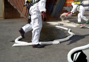 N-FIBER Oil Absorbent Boom preventing oil spread during a spill incident