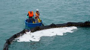 N-fiber oil absorbent pad floating and absorbing oil spil