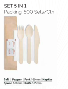 Set 5 in 1 N-Leaf wooden cutlery