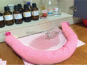 H-Fiber chemical absorbent pad absorbs hazardous liquids